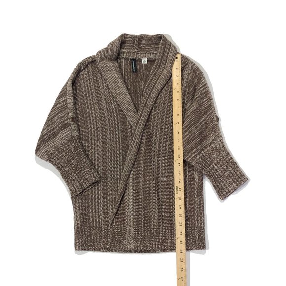 Jason Maxwell Womens Sz M Brown 3/4 Roll Tab Sleeve Open Front Cardigan Sweater - Picture 2 of 9